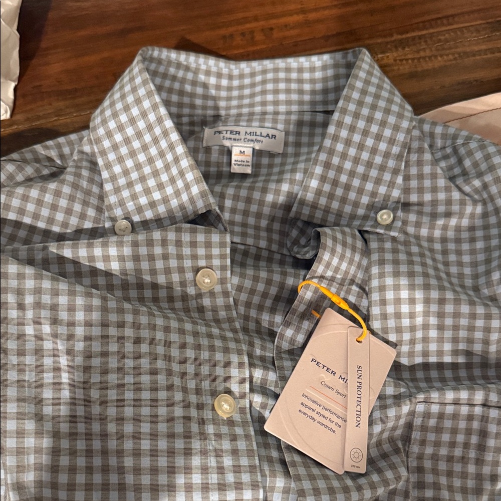 Peter Millar Blue and White Checkered Men's Shirt